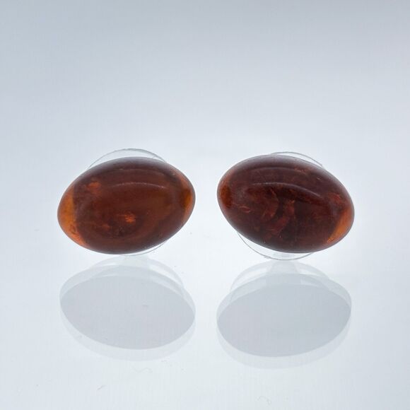 Vintage Sterling Silver 925 Oval Amber Stud Earrings - Picture 2 of 6